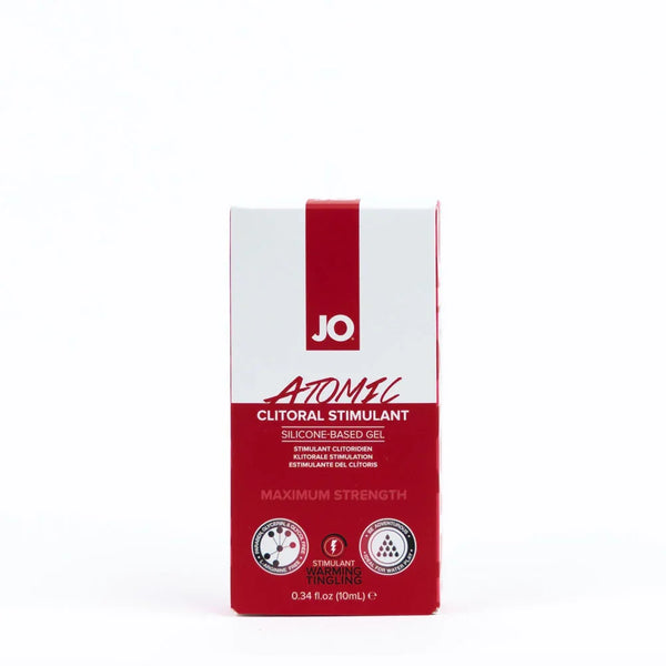 JO Atomic clitoral stimulant, front of the red 10 ml retail carton