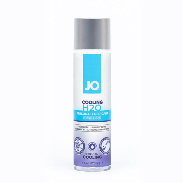JO H2O Cooling lubricant, 120 ml clear bottle with a pale blue label and snowflake icons