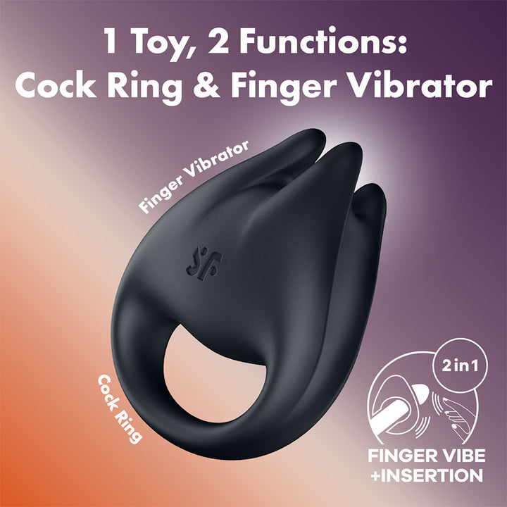 Satisfyer Perfect Pair 1 in Black, product graphic with feature callouts