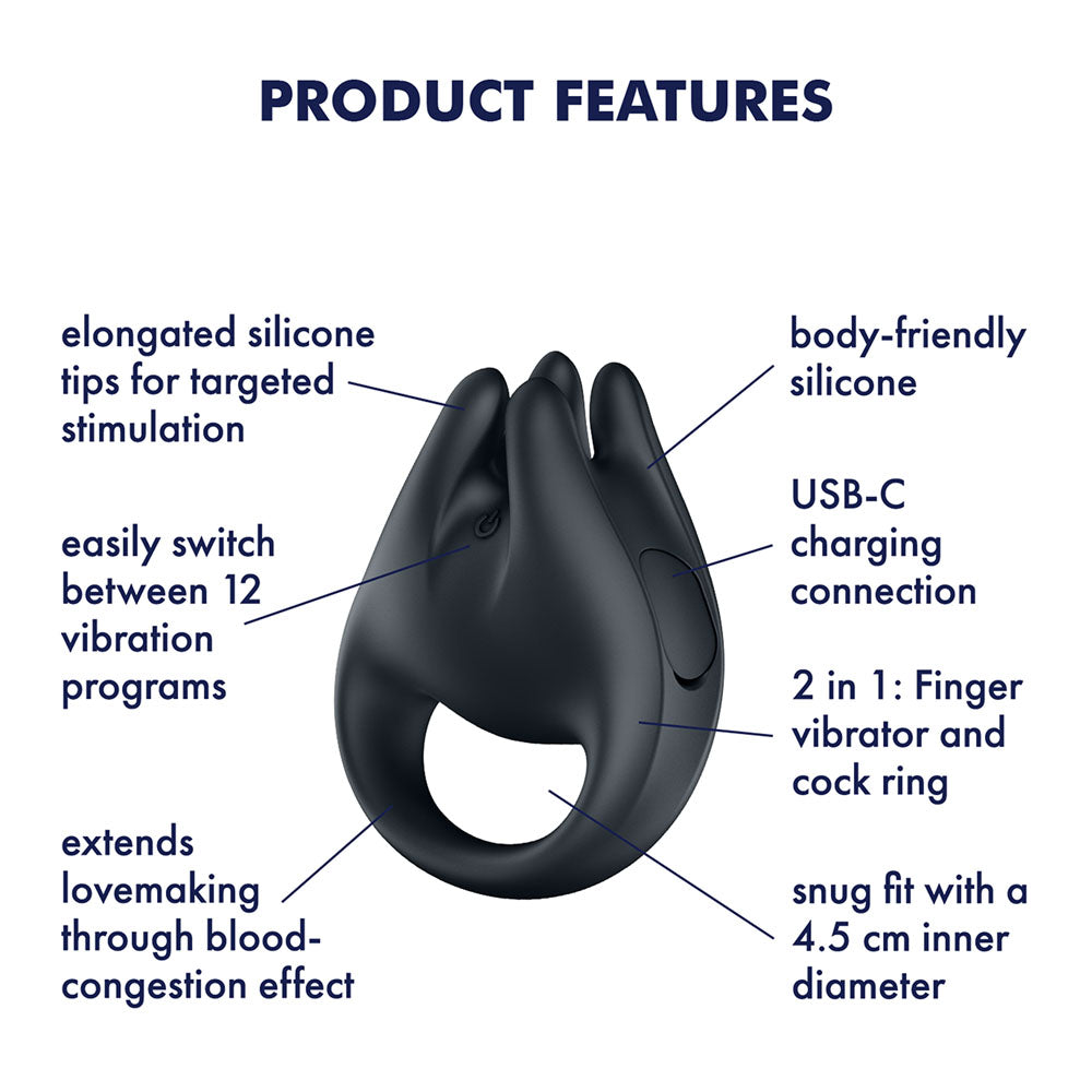 Satisfyer Perfect Pair 1 in Black, labelled feature diagram
