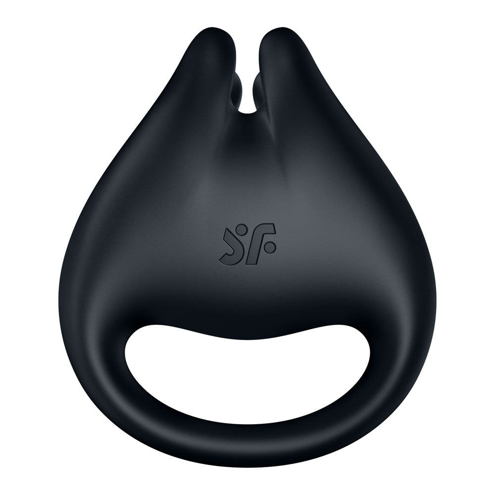 Satisfyer Perfect Pair 1 - 2-in-1 Vibrating Cock Ring & Finger Vibrator in Black, front view