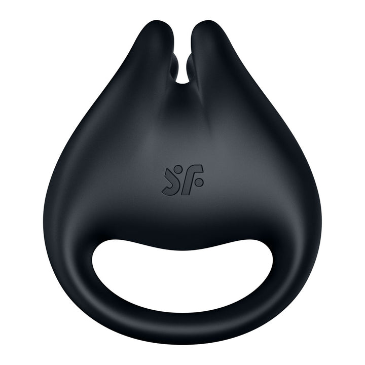 Satisfyer Perfect Pair 1 - 2-in-1 Vibrating Cock Ring & Finger Vibrator in Black, front view