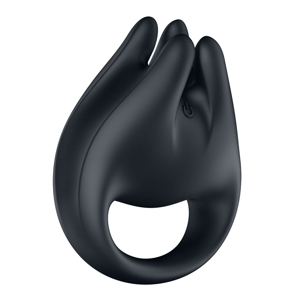 Satisfyer Perfect Pair 1 - 2-in-1 Vibrating Cock Ring & Finger Vibrator in Black, side profile