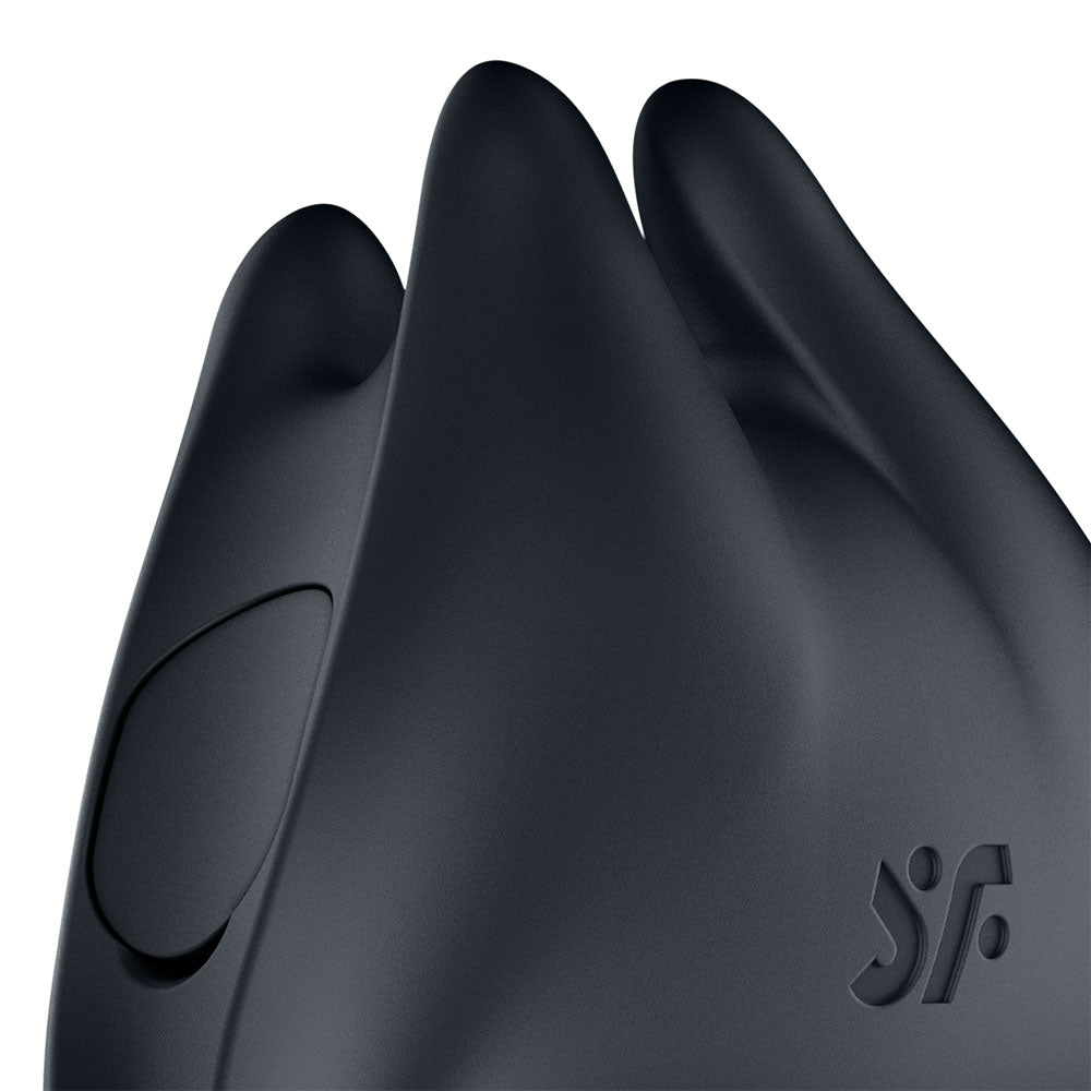 Satisfyer Perfect Pair 1 - 2-in-1 Vibrating Cock Ring & Finger Vibrator in Black, close-up detail