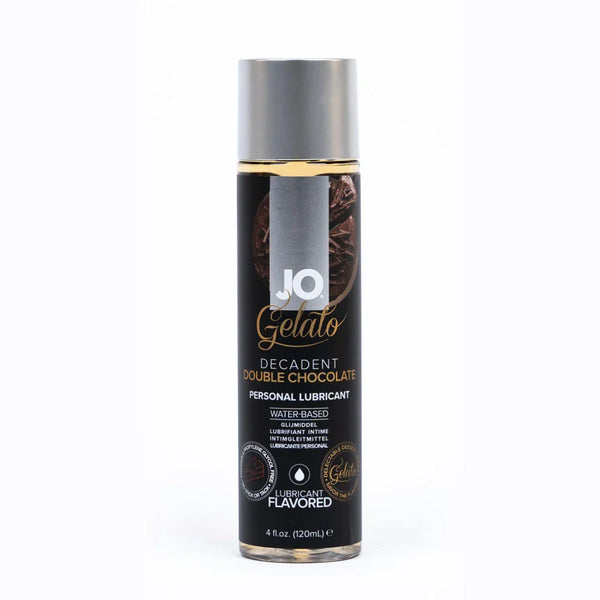 JO Gelato Decadent Double Chocolate lubricant, 120 ml bottle with a dark chocolate label