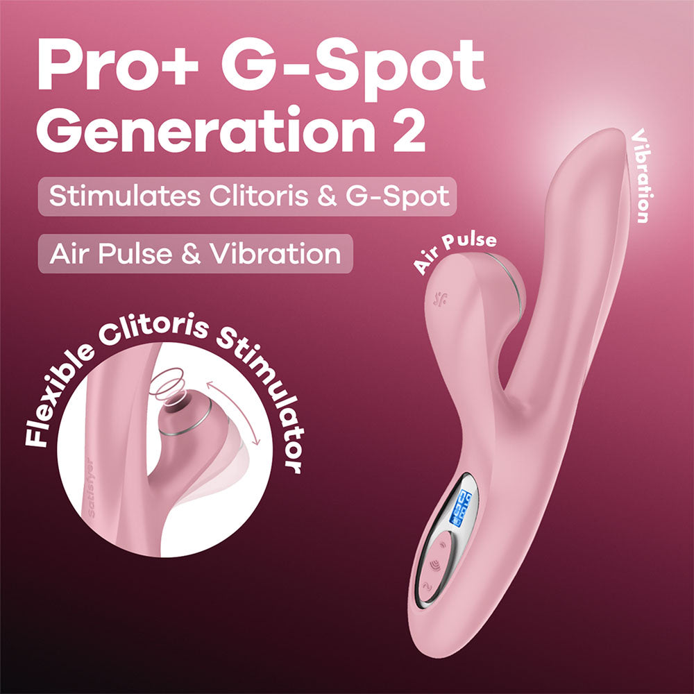 Satisfyer Pro + G-Spot Generation 2 in Rose Pink, product graphic with feature callouts