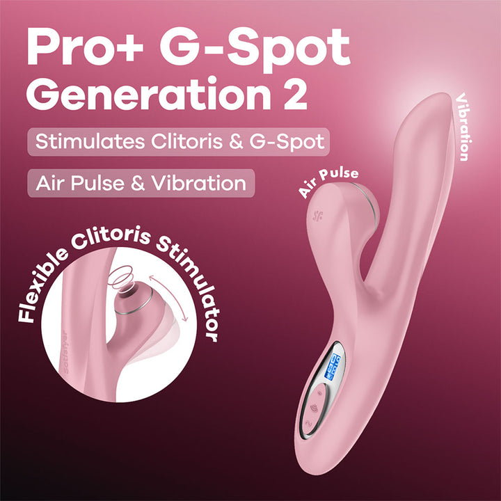 Satisfyer Pro + G-Spot Generation 2 in Rose Pink, product graphic with feature callouts