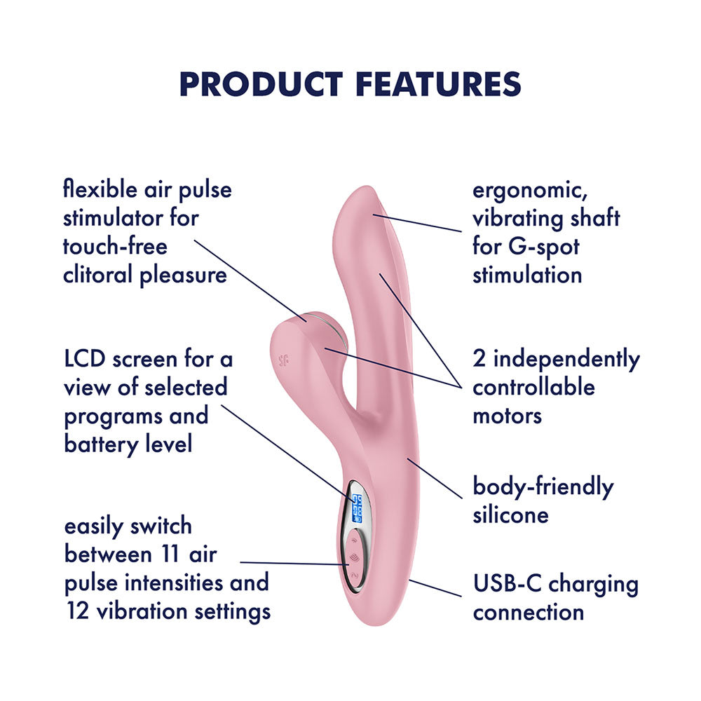 Satisfyer Pro + G-Spot Generation 2 - Rabbit Vibrator in Rose Pink, labelled feature diagram