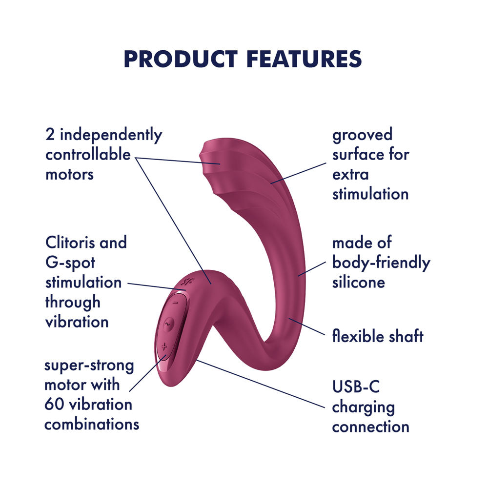 Satisfyer G For Goddess 3 in Wine Red, labelled feature diagram