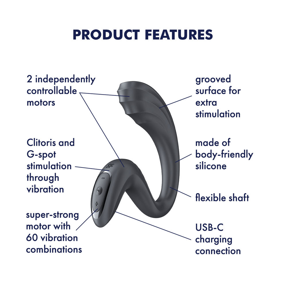 Satisfyer G For Goddess 3 in Grey, labelled feature diagram