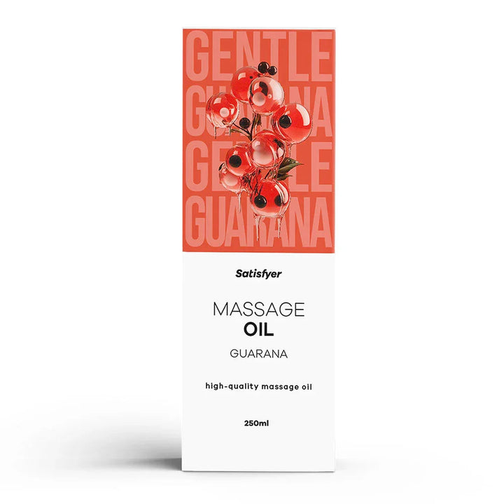 Satisfyer Massage Oil 250ml in Guarana, white carton