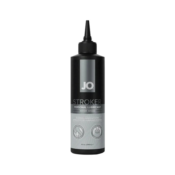 JO Stroker water-based lubricant, 240 ml black bottle with a pointed twist-open nozzle