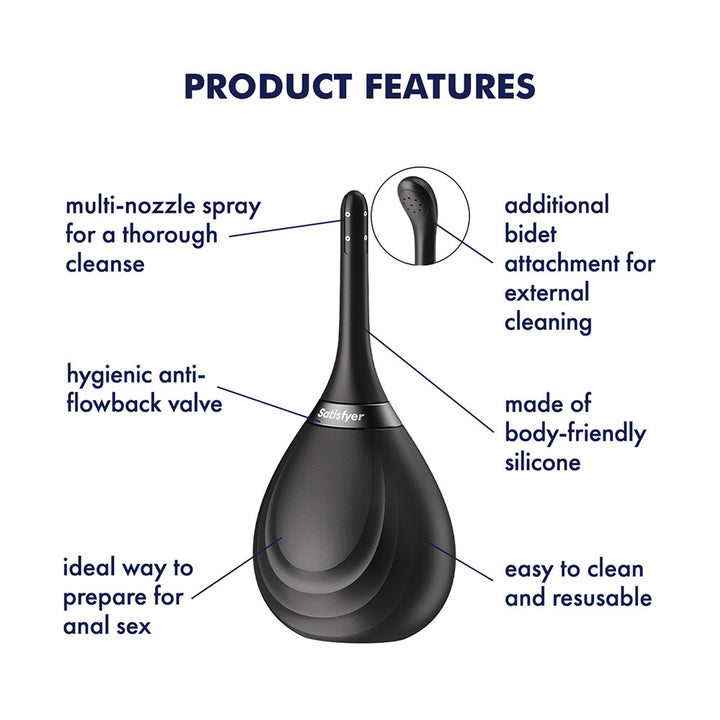 Satisfyer Clean & Play 2-in-1 - Black Unisex Douche with 2 Nozzles