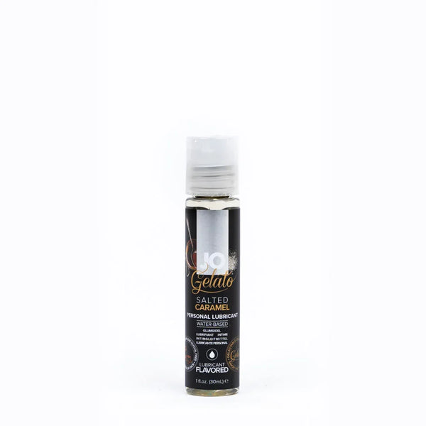 JO Gelato Salted Caramel lubricant, 30 ml bottle with a black and caramel label