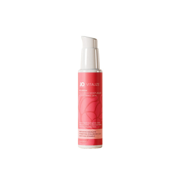 JO Vitalize Nourish restoring moisturiser, 60 ml pink pump bottle alone on white