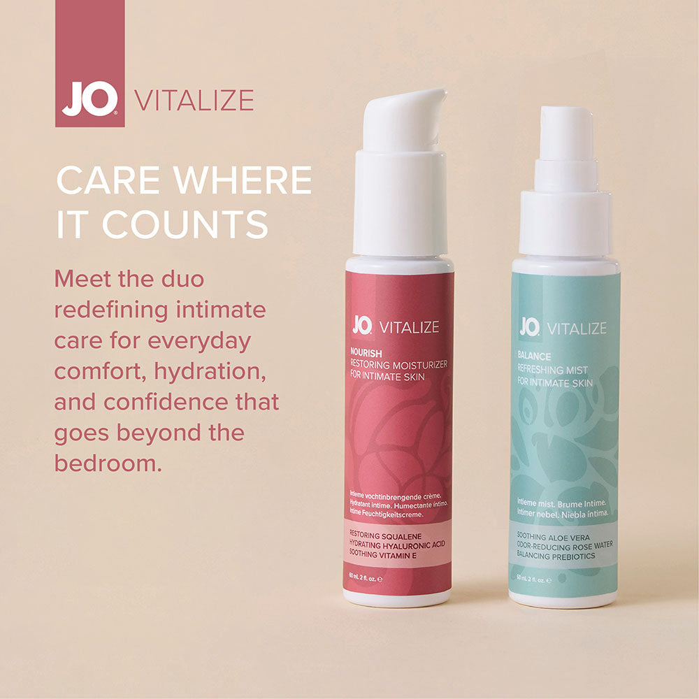 Care Where It Counts panel introducing the Vitalize duo, Nourish cream and Balance mist