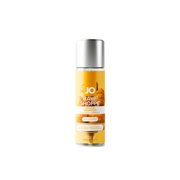 JO Bake Shoppe Orange Creampuff lubricant, 60 ml bottle with silver cap alone on white