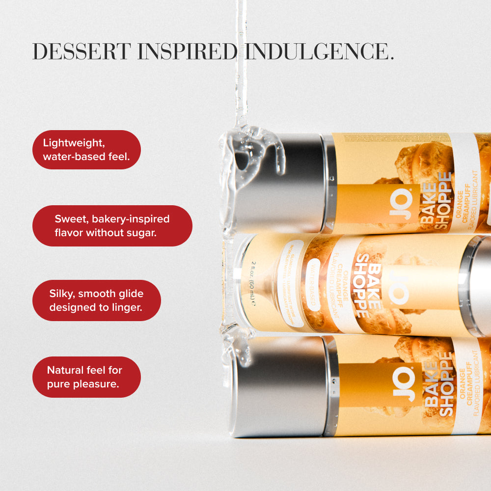 Dessert Inspired Indulgence panel, three Orange Creampuff bottles with the benefit callouts