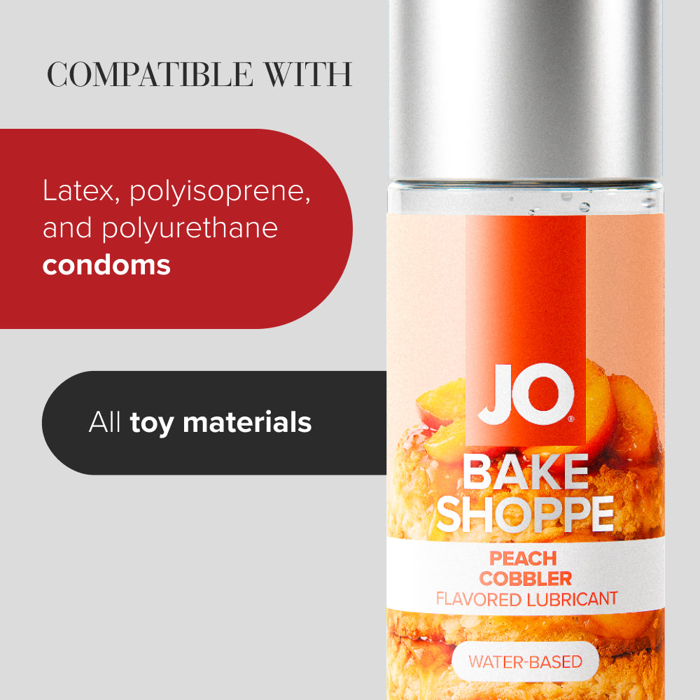 Compatibility panel with the Peach Cobbler bottle: condoms and all toy materials