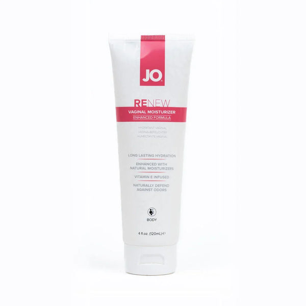 JO Renew vaginal moisturiser, 120 ml white stand-up tube with a pink band
