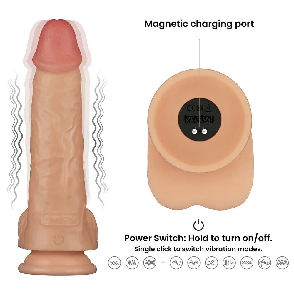 Diagram of the 9 inch Power Basics showing shaft vibration and the magnetic charging port on the base