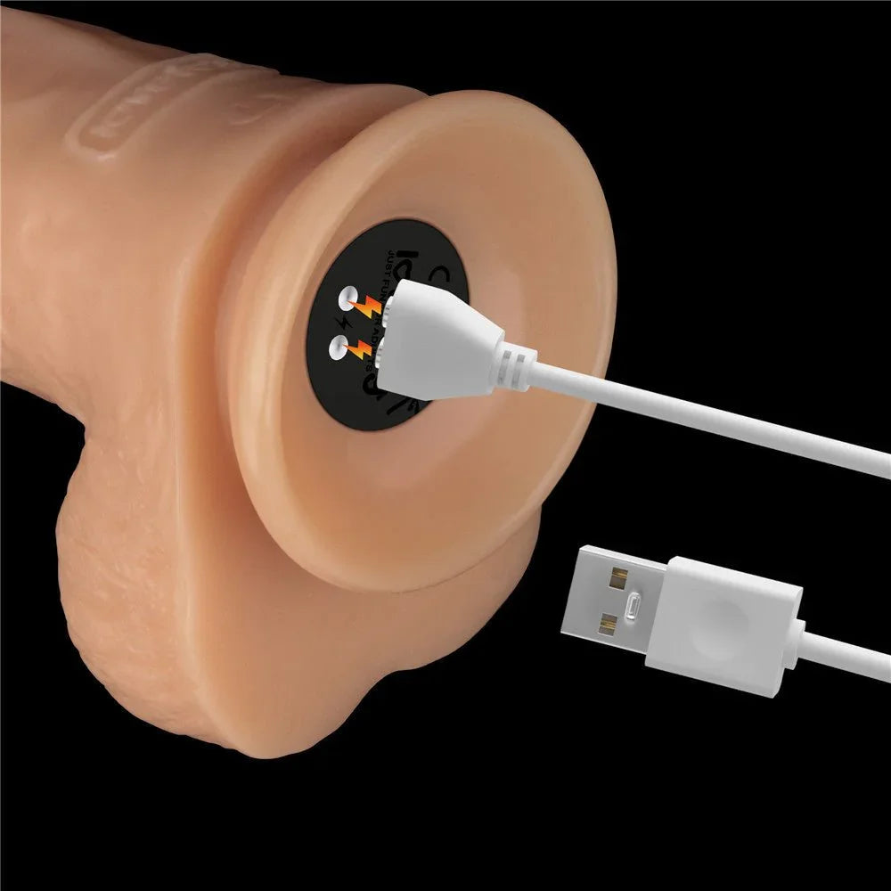 Close-up of the magnetic USB charger snapped onto the base of the 9 inch Power Basics dong