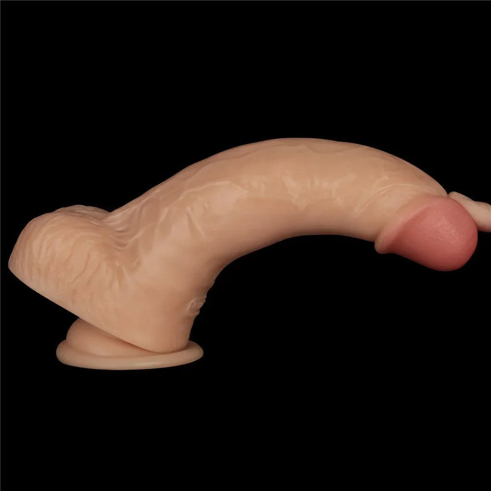 9 inch Power Basics dong bent over on its suction base, demonstrating the flexible shaft