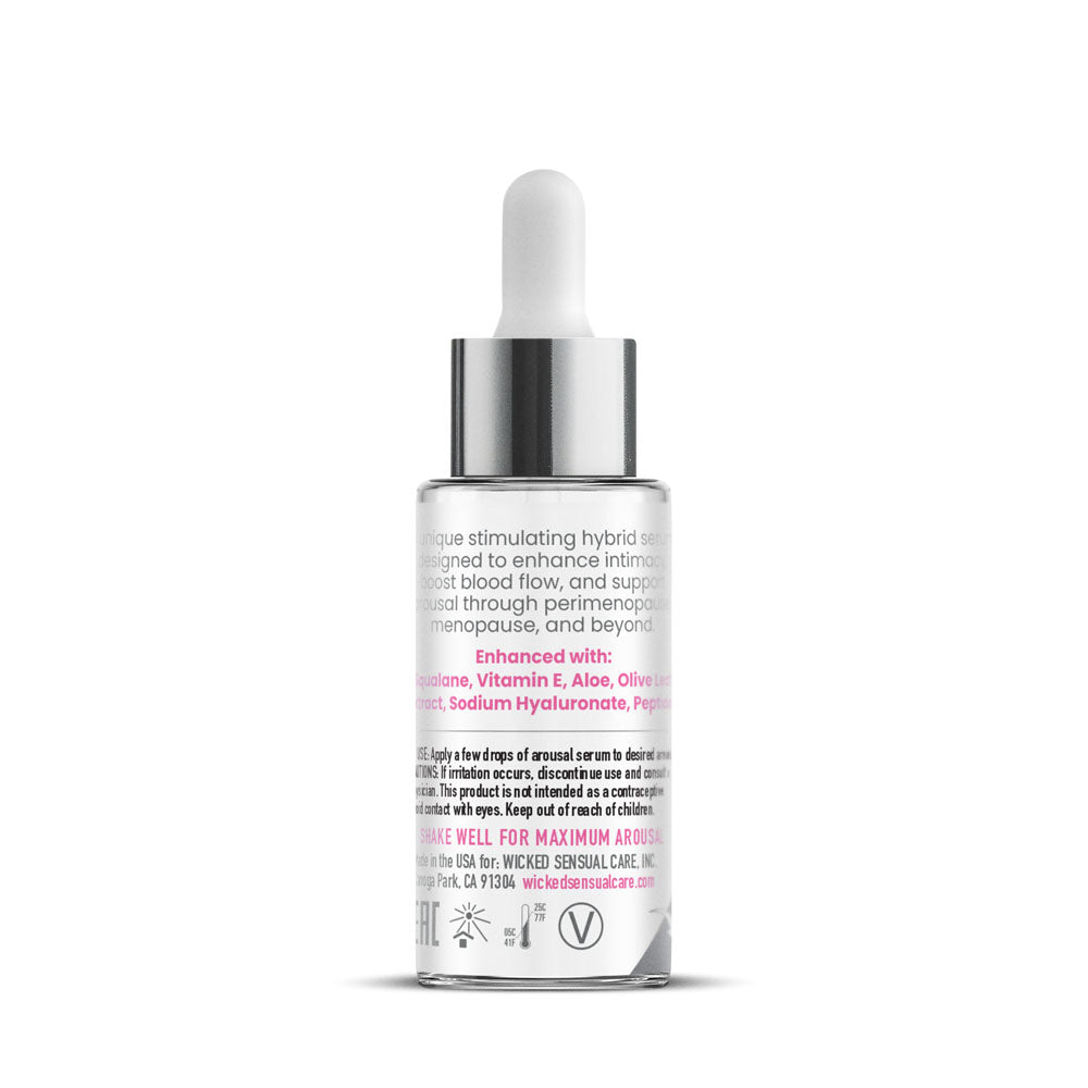 Wicked Simply Timeless Arousal Serum 30 ml, back of the dropper bottle, ingredient panel
