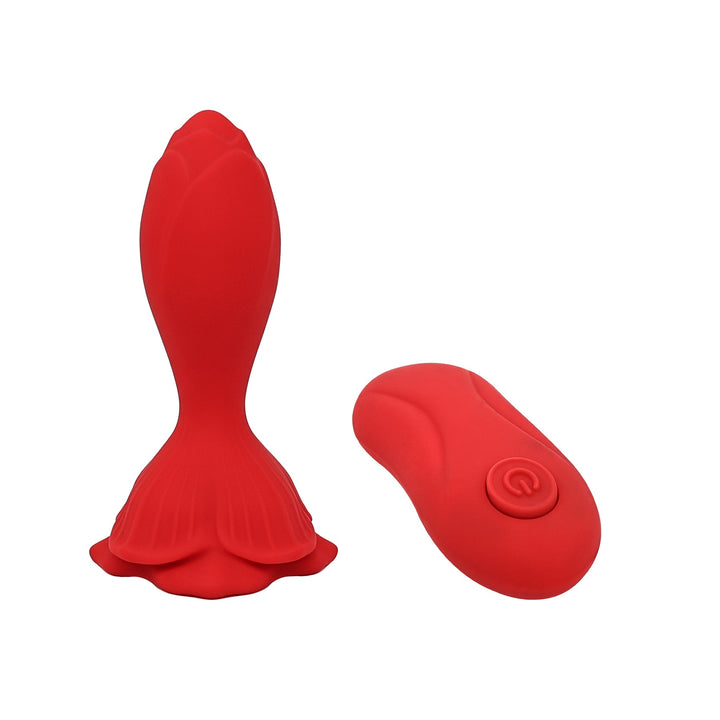 Adam & Eve The Rosebud vibrating butt plug in red with remote