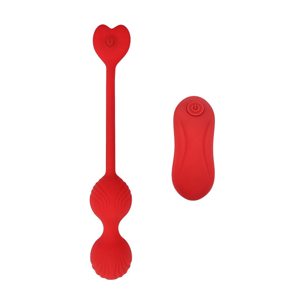 Adam & Eve Sweetheart vibrating kegel balls in red with remote