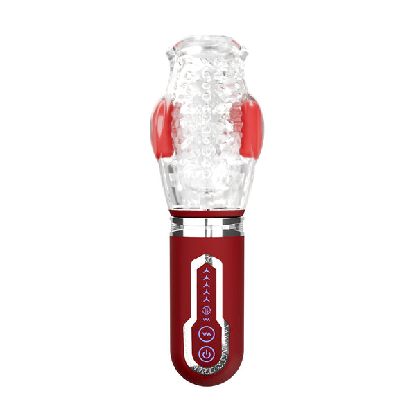 Adam & Eve Pleasure Pro 3000 rotating masturbator in clear and red