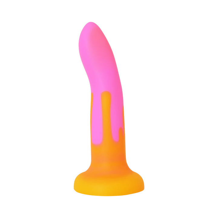 Adam & Eve Charmed liquid silicone dildo in pink and yellow