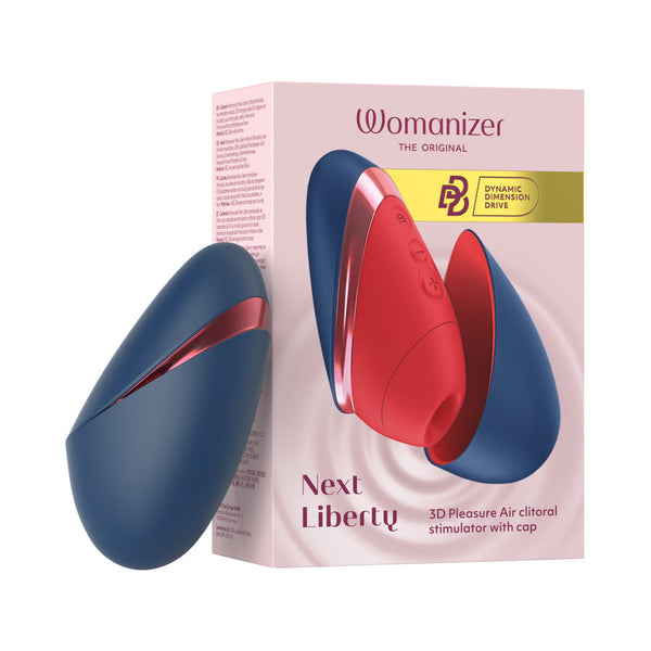 Womanizer Next Liberty air-pulse stimulator in blue and red