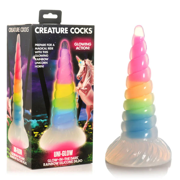 Creature Cocks Uni-Glow - Glow in Dark Rainbow 19.5 cm Unicorn Fantasy Dildo