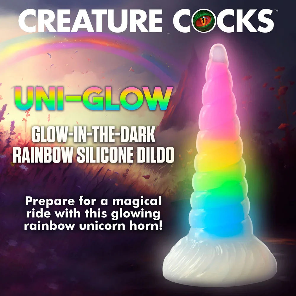 Creature Cocks Uni-Glow - Glow in Dark Rainbow 19.5 cm Unicorn Fantasy Dildo