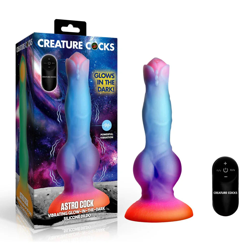 XR Brands Creature Cocks Astro Cock Glow Vibrating Fantasy Dildo 20.6cm with Remote