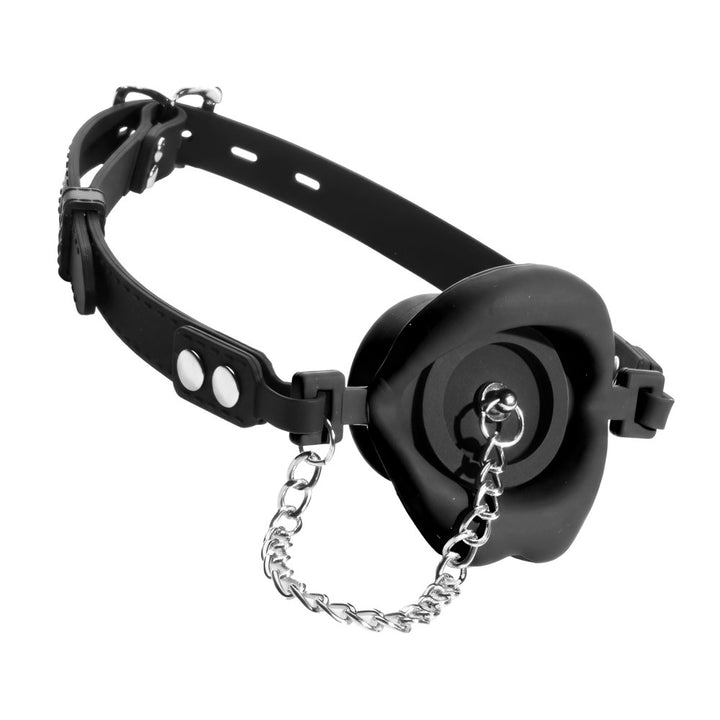 Master Series Plugged - Black Lips Silicone Feeding Mouth Gag