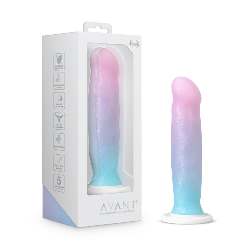 Gradient pink to blue toy with packaging on a white background