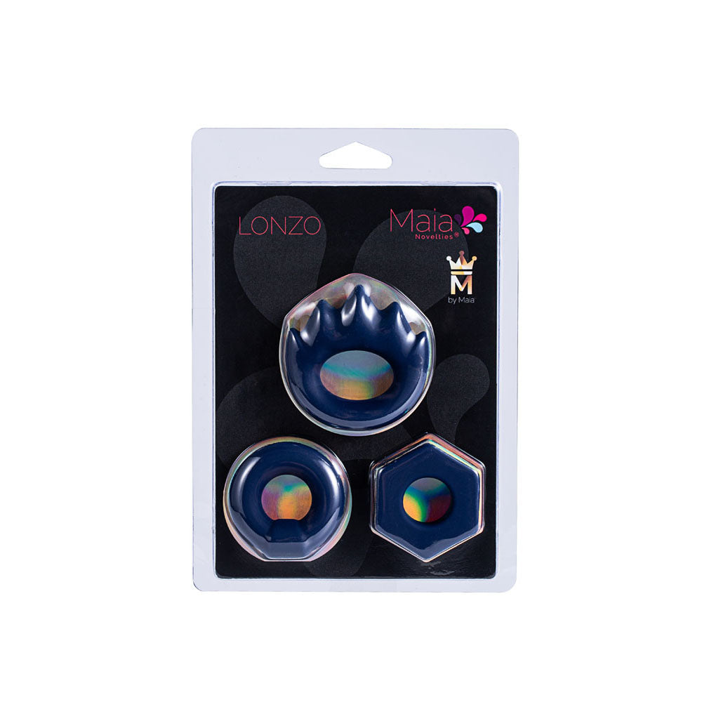 Buy Maia LONZO - Blue Silicone Cock Rings - Set of 3 – Naughtyhut NZ sex toys online. Discreet delivery & top brands.