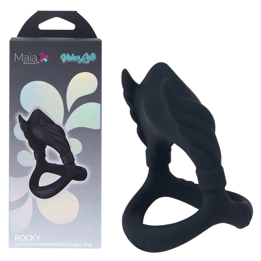 Maia Toys Maia Rocky Vibrating Cock and Balls Ring, Black