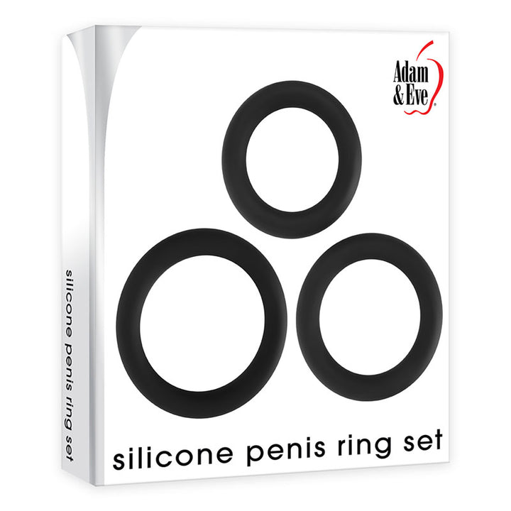 Adam & Eve Silicone Penis Ring Set - Black Cock Rings - Set of 3 Sizes – Sex toys NZ by Naughtyhut. Discreet delivery nationwide.