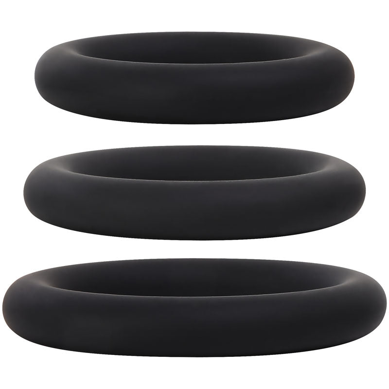 Buy Adam & Eve Silicone Penis Ring Set - Black Cock Rings - Set of 3 Sizes – Naughtyhut NZ sex toys online. Discreet delivery & top brands.