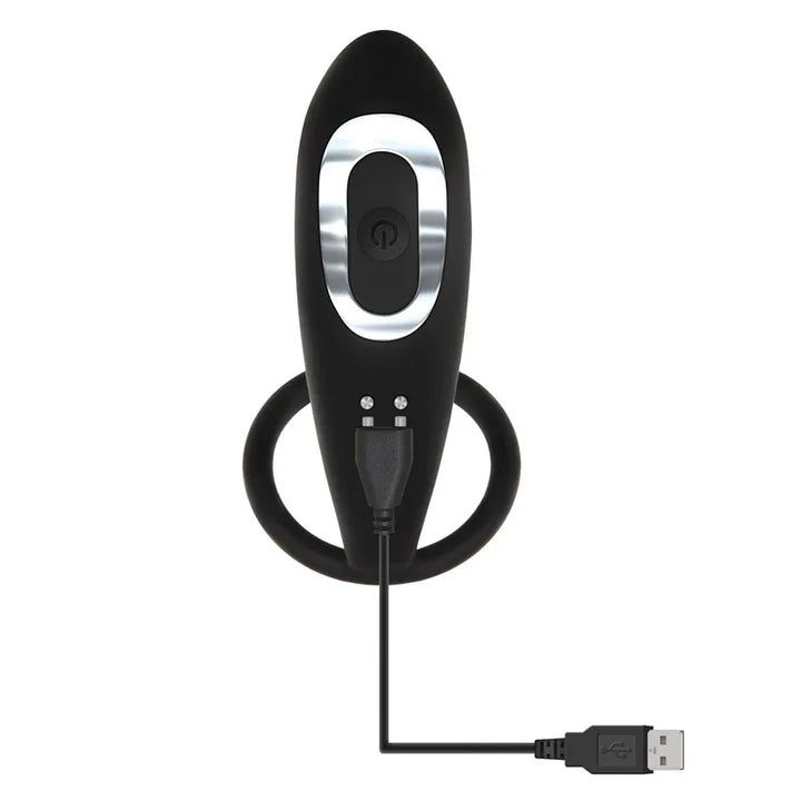 Adam's prostate pleaser in Black with USB charging cable attached