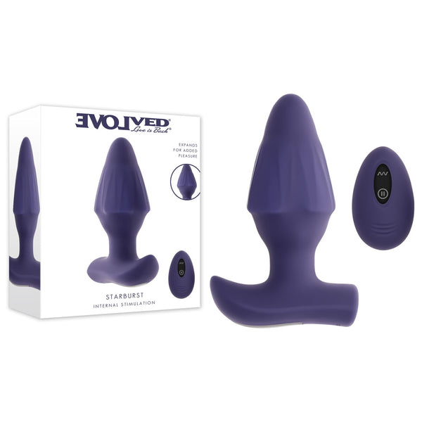 Evolved STARBURST - Purple 10.1 cm USB Rechargeable Vibrating Butt Plug with Wireless Remote