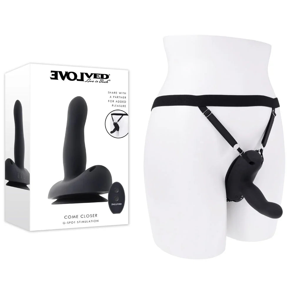 Evolved Come Closer Vibrating Strap-On with Remote, Black