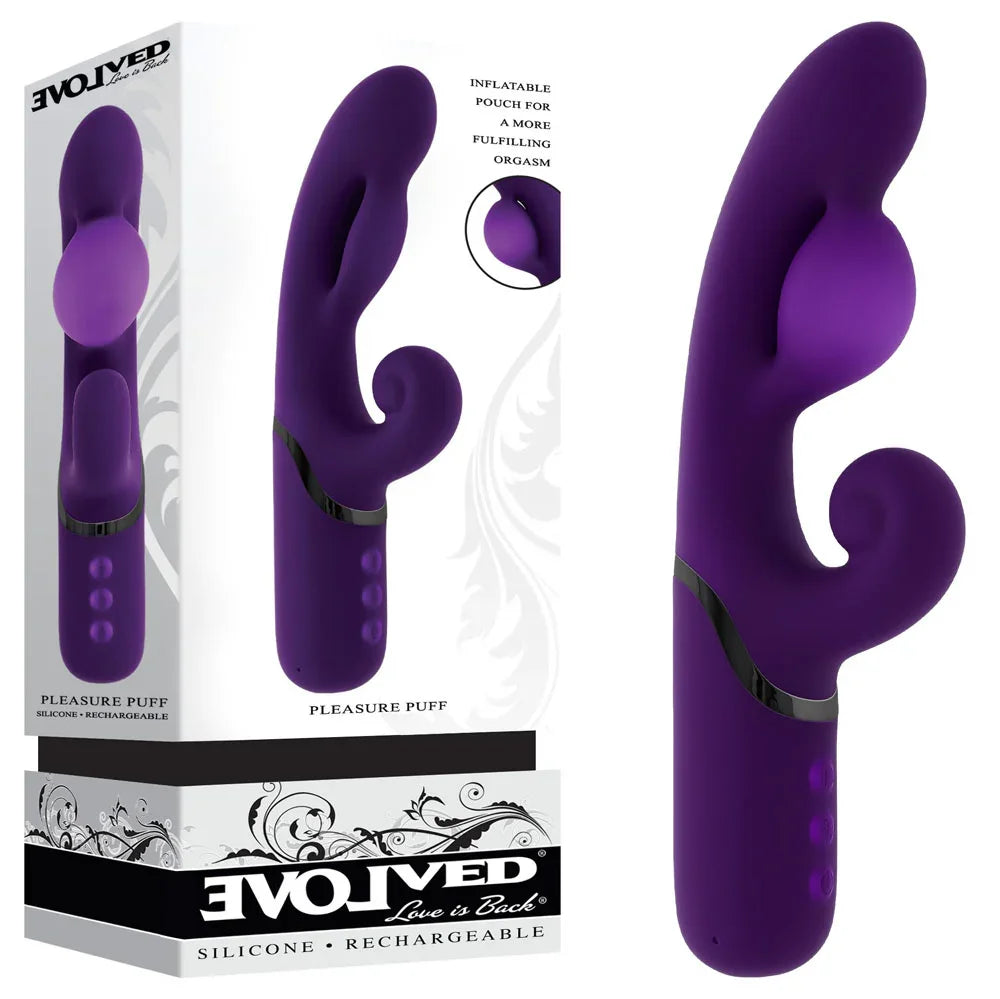 Evolved Pleasure Puff Inflatable Rabbit Vibrator, Purple