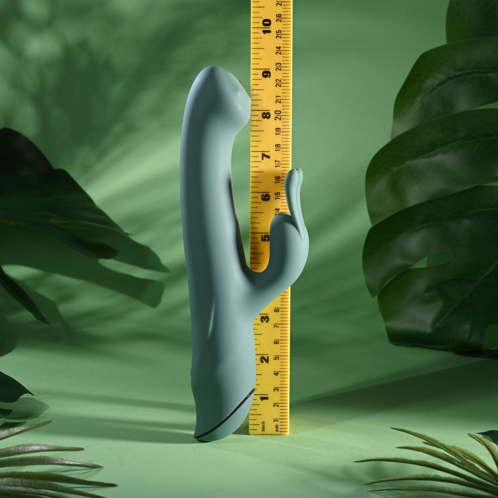 Evolved Satin Swirl in sage green upright beside a tape measure, reading about 9 inches