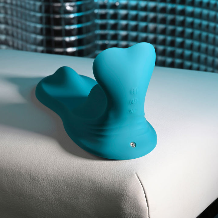 Evolved Bump & Grind in Teal on a white cushion in side profile, showing the low contour