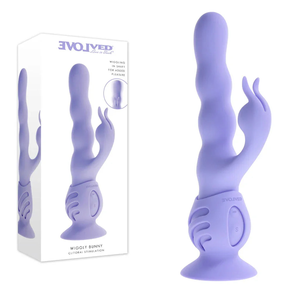 Evolved Wiggly Bunny Rabbit Vibrator with Suction Base, Purple