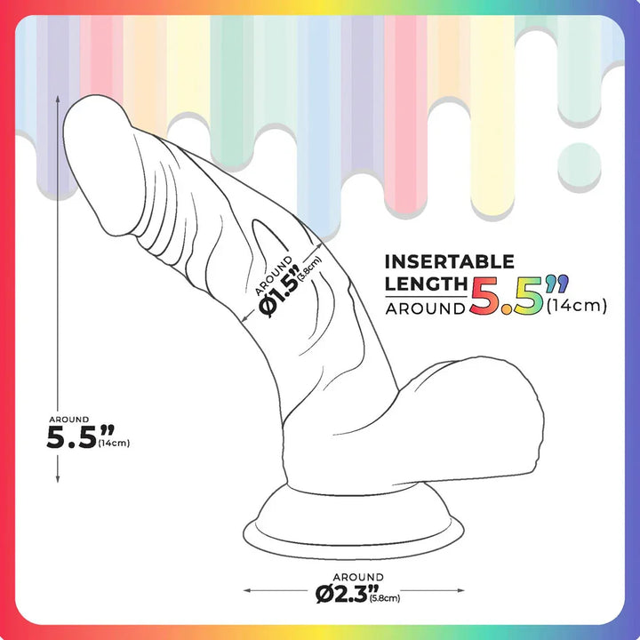 Jellido 14 cm curved dildo line diagram, 5.5 inch insertable length